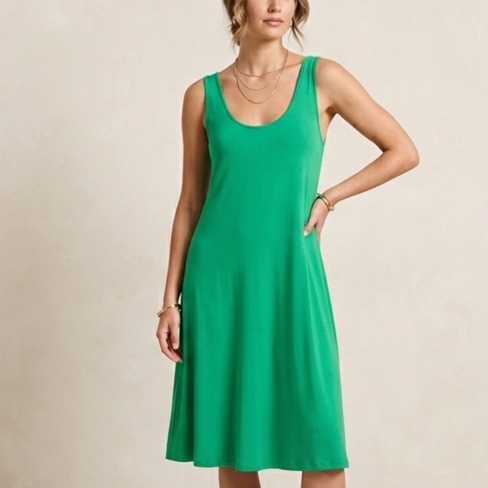 Ralph Lauren Kelly Green Tank Lined Midi Dress Size Small‎ Flowy Comfy Office